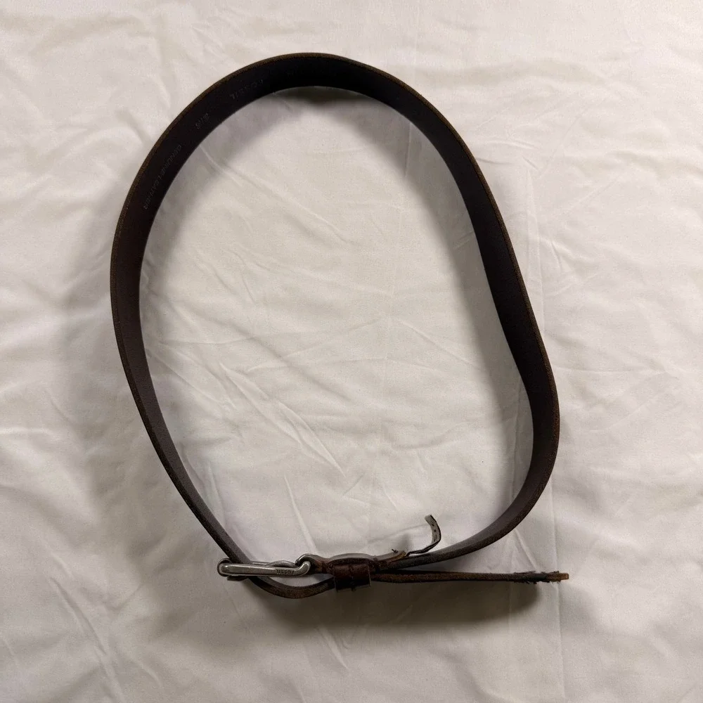 Fossil Mens Brown Genuine Leather Belt Size 36 SMB107020136 Roller Buckle Casual